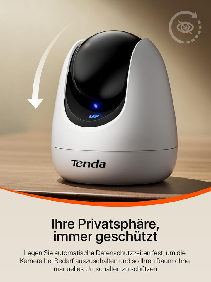 Tenda CP3 Überwachungskamera Innen, 1080p WLAN IP Kamera mit 2-Wege-Audio, 360°/155° drehbar, 12m Na