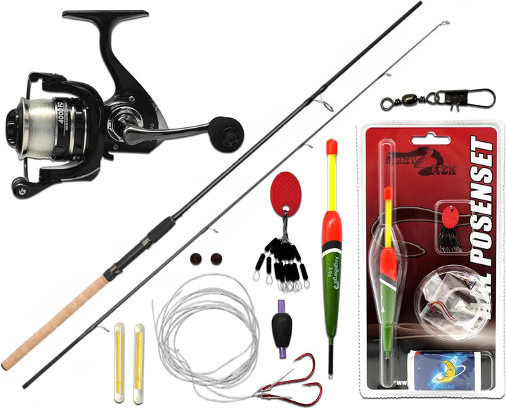 Angel-Berger Steck Angelset Rute Rolle mit Zubehör Angelset Aal