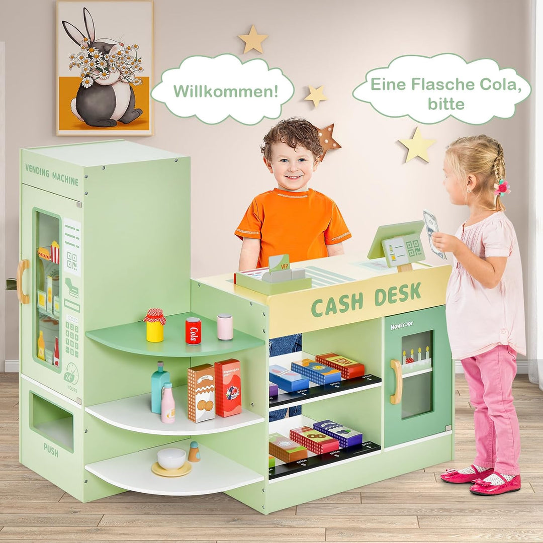 GOPLUS Kinder Kaufladen, Supermarkt aus Holz, Kaufmannsladen mit mit Kasse, POS-Automat & Verkaufsau