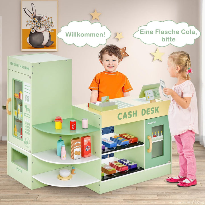 GOPLUS Kinder Kaufladen, Supermarkt aus Holz, Kaufmannsladen mit mit Kasse, POS-Automat & Verkaufsau