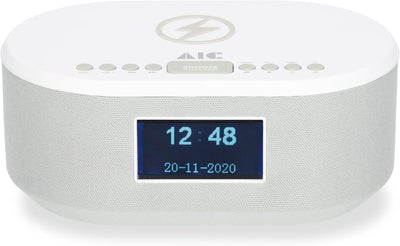 AIC Radiowecker DAB mit Ladefunktion Bluetooth QI Funktion USB Dual Alarm 18DAB Weiss