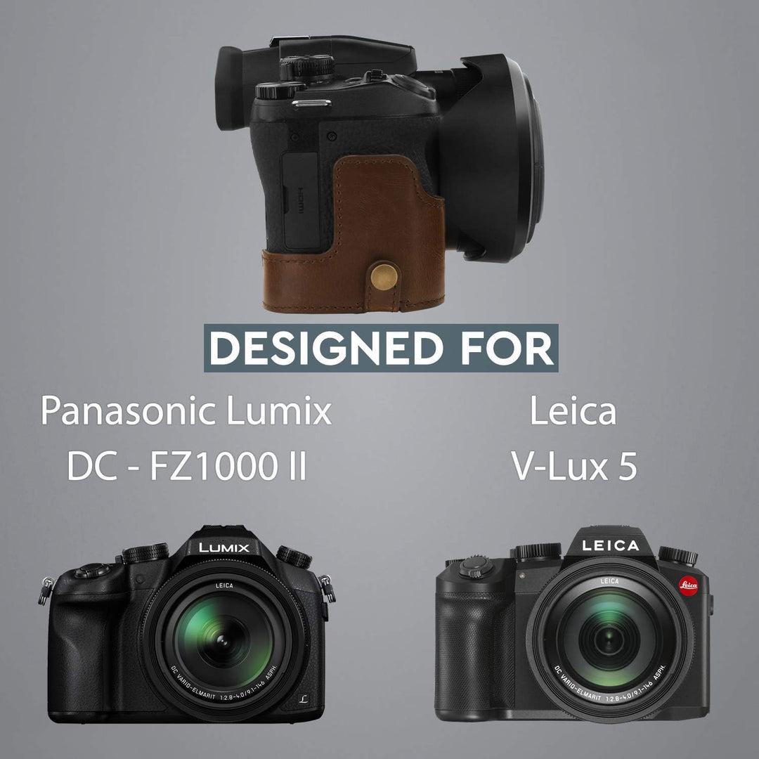 MegaGear MG1679 Ever Ready Leder Kameratasche mit Trageriemen kompatibel mit Leica V-Lux 5, Panasoni