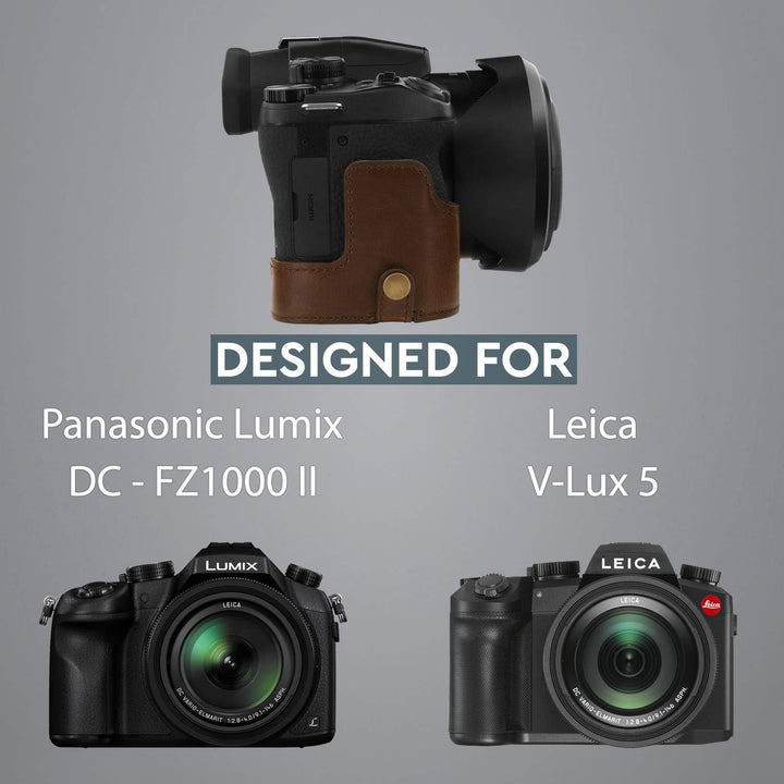 MegaGear MG1679 Ever Ready Leder Kameratasche mit Trageriemen kompatibel mit Leica V-Lux 5, Panasoni