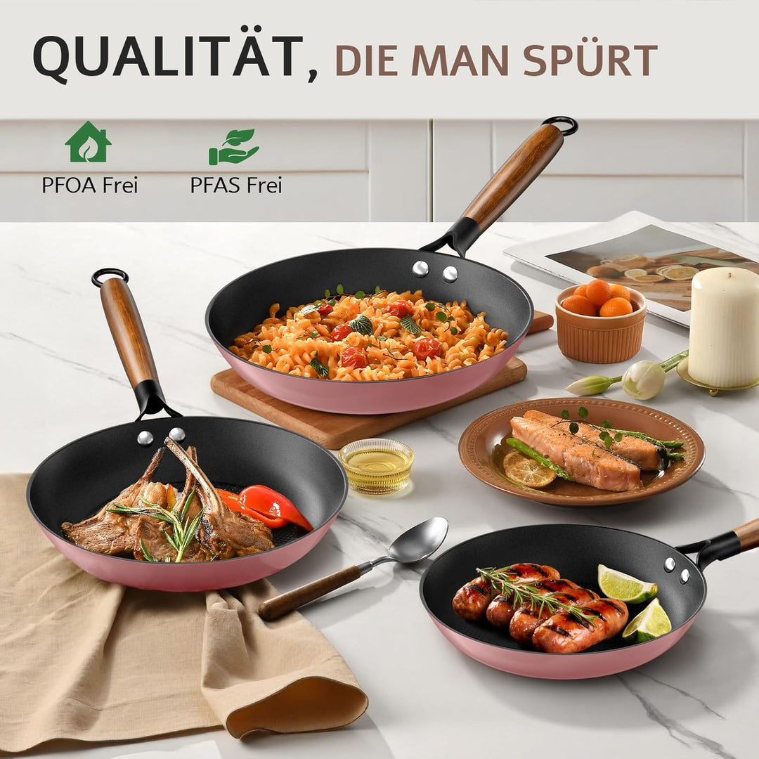 YUTANN Gusseisenpfanne, Antihaft-Bratpfanne, Frying Pan, Abnehmbarer Holzgriff, PFAS-Frei/PFOA-Frei,