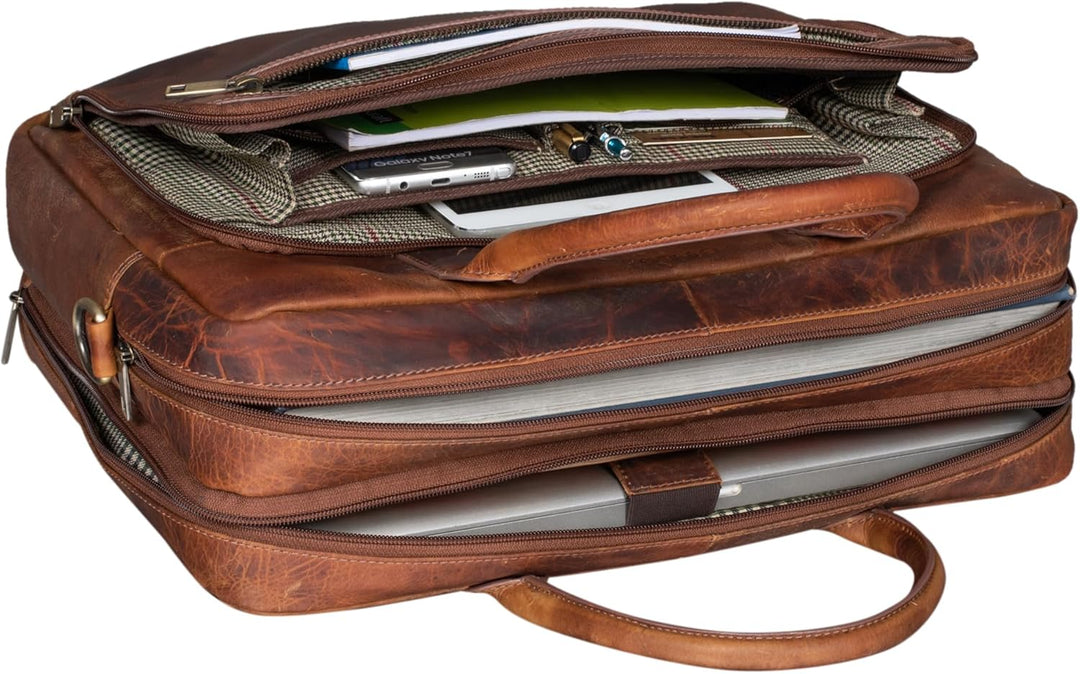 STILORD 'Dawson' Leder Aktentasche Umhängetasche mit Laptopfach 15,6 Zoll Vintage Bürotasche DIN A4