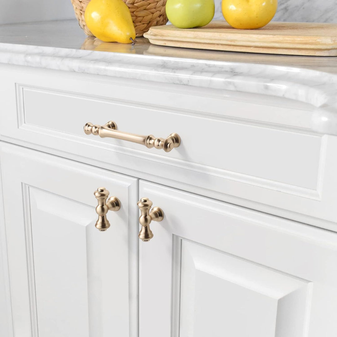 Amerdeco 6 Stück Möbelgriffe Gebürstetes Messing 96mm Lochabstand Schubladen Griffe für gold Küchens