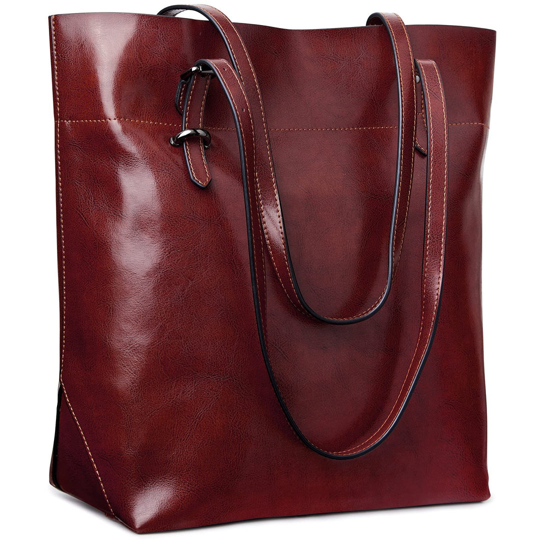 S-ZONE Damen Echtleder Tasche Shopper Gross Tote Handtasche Henkeltasche (C-wine Rot) Weinrot, Weinr