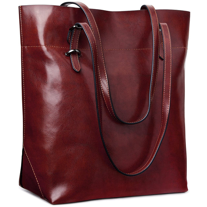 S-ZONE Damen Echtleder Tasche Shopper Gross Tote Handtasche Henkeltasche (C-wine Rot) Weinrot, Weinr