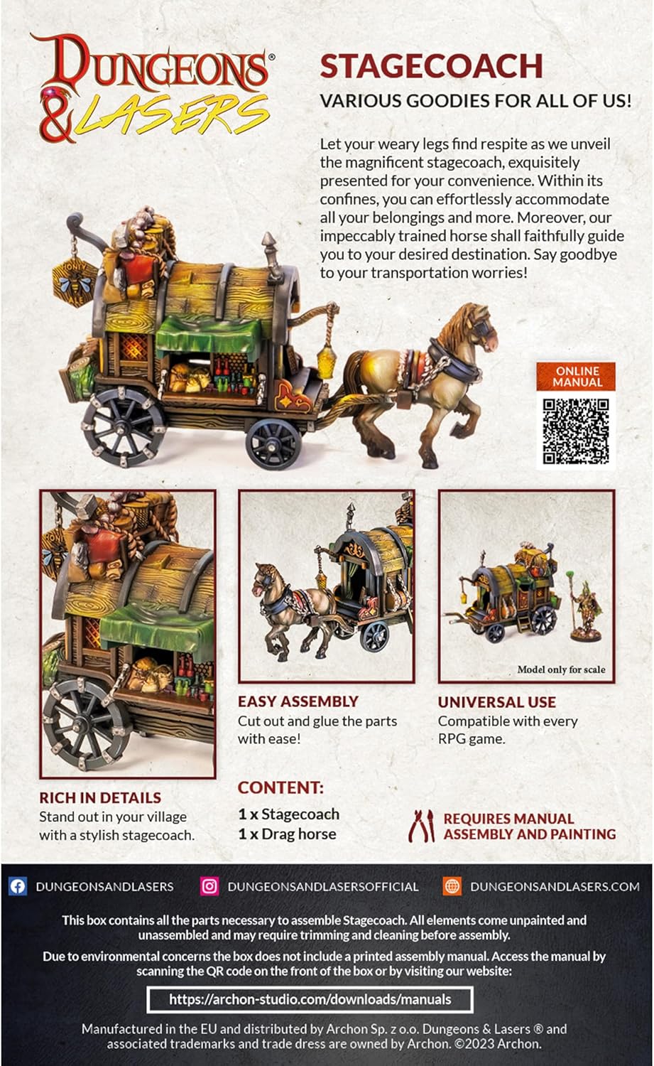 Dungeons & Lasers Stagecoach DNL0060 - 28 mm Kunststoffmodellbau, unlackiert und zerlegt - Für Teena