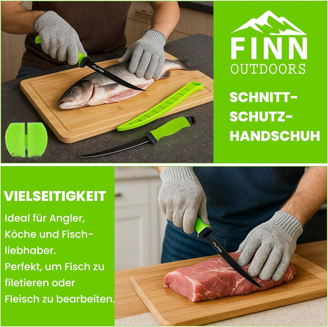 FINN Outdoors Filetiermesser Set Edelstahl Angelmesser, Fischmesser, Ausbeinmesser mit 2in1 Messersc