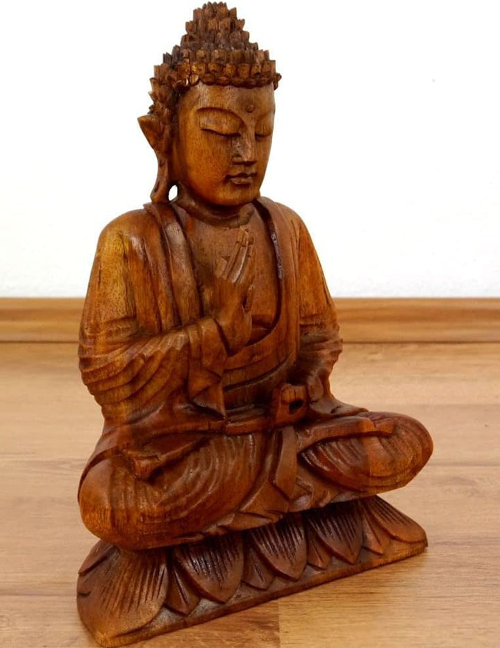 livasia ruheausstrahlender Buddha aus Holz, Skulptur, Buddhismus Statue, Dekofigur, Holzskulptur (kl