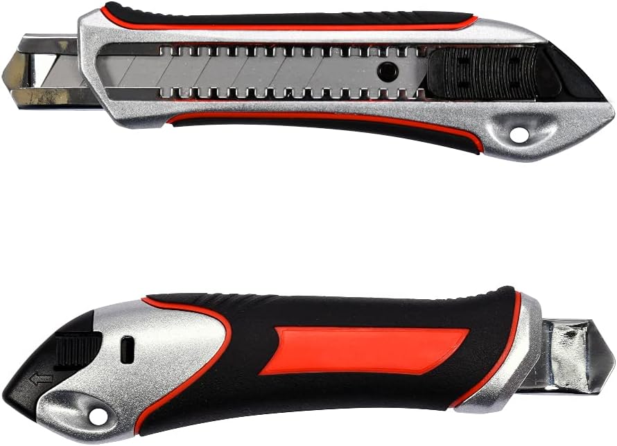 Pemium Cuttermesser 18 mm Teppichmesser 12 Stück Alu Druckguss gummierter Griff | Profi Cutter für 1