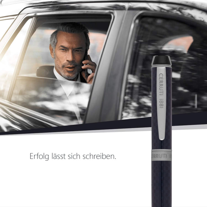 Cerruti 1881 Kugelschreiber „Fetter“ | Schreibstift aus Karbonfaser im italienischen Design | Blaue