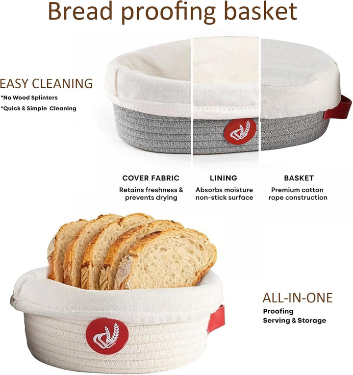 Gärkörbchen Set für Sauerteigbrot – Gärkorb Brot Set mit Oval und Rund, Sauerteig Set mit Baumwollse