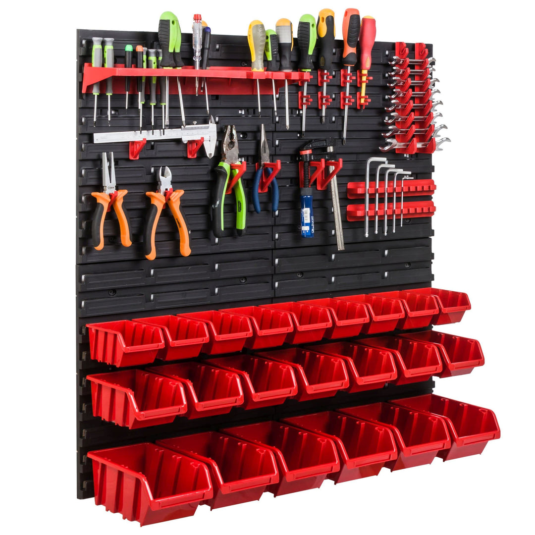 Lagersystem Werkstattregal | 78 x78 cm | 22 stck. Box | Wandregal mit Werkzeughalterungen und Stapel