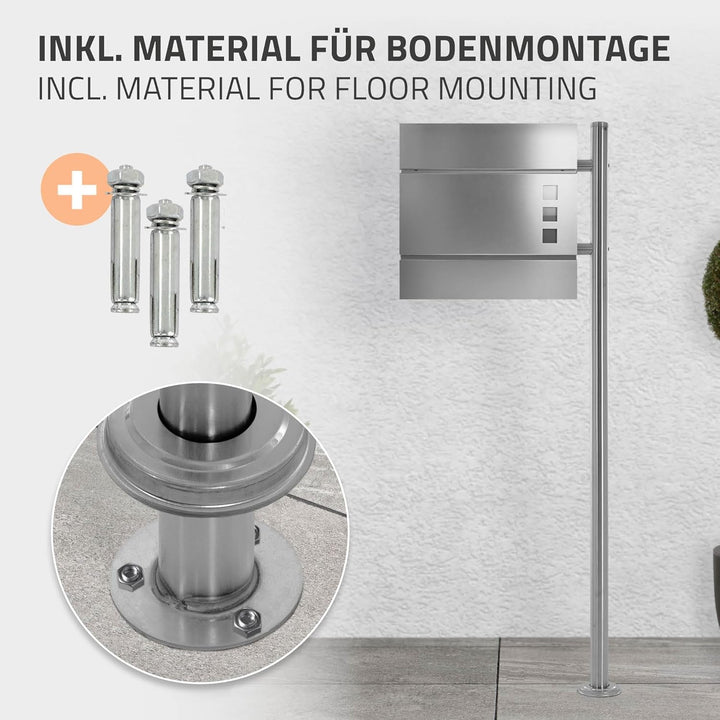 ML-Design Briefkastenständer aus Edelstahl, Silber metallic, Gesamthöhe 120 cm, Rund, Freistehend, B