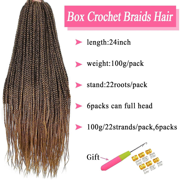 TAOYEMY Box Crochet Braids Haarverlängerungen 6 Packs 24 Zoll Synthetische Flechtfrisur 22 Stränge/P