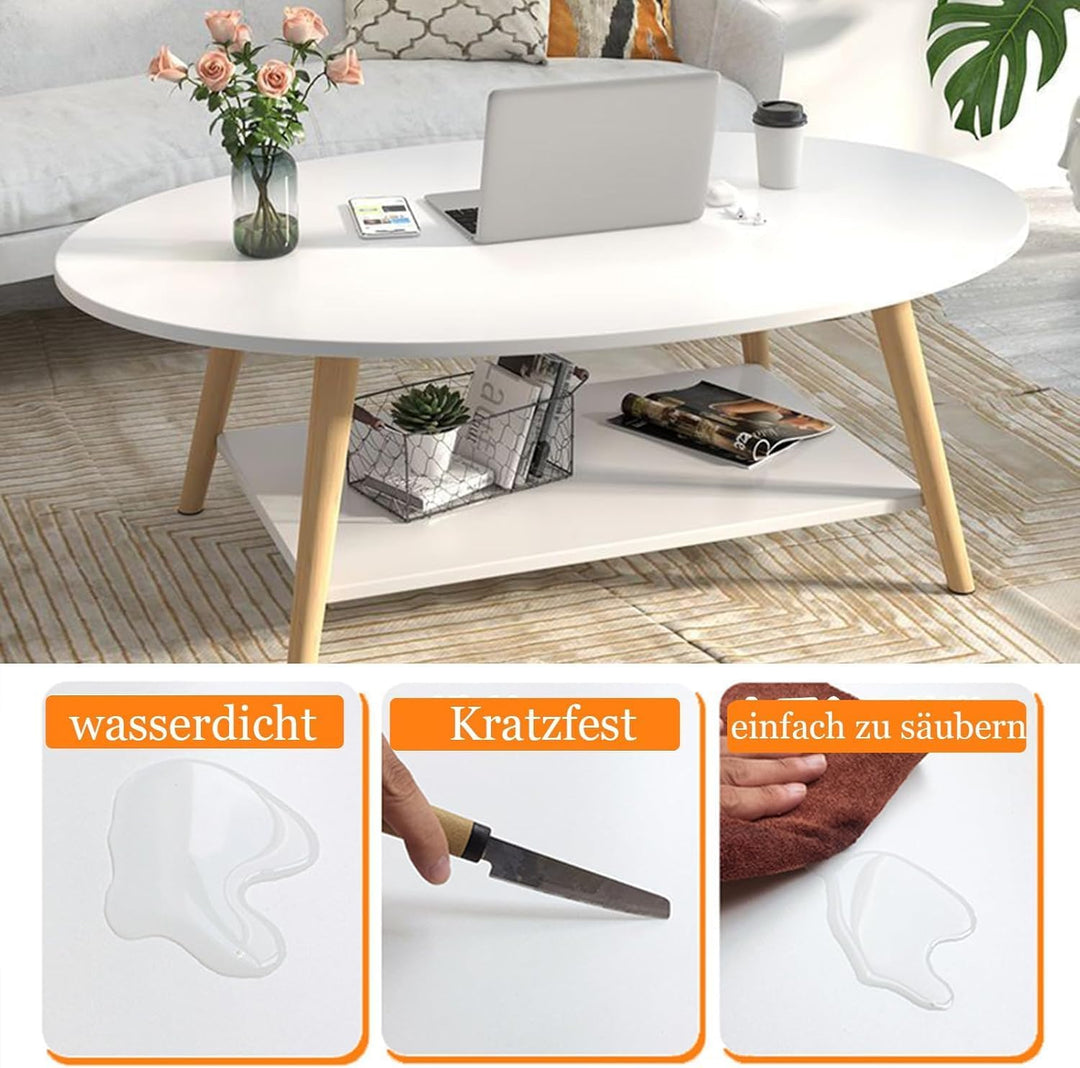 Anmas Power Doppelschicht Couchtisch, Weiss Beistelltische Holz,Wohnzimmertisch Oval,Tischbeine aus