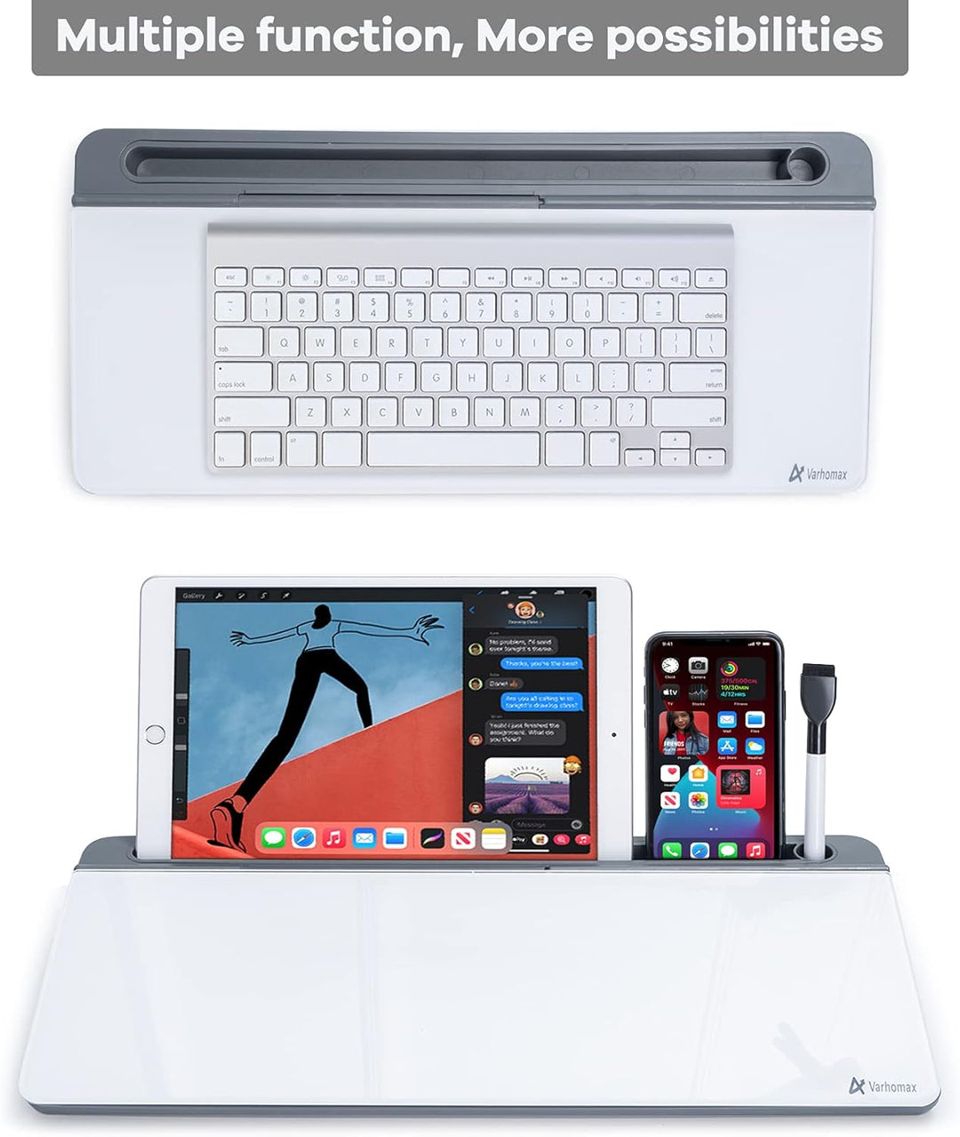 Varhomax Schreibtisch Organizer, Desktop Whiteboard Glas Grau Mit Aufbewahrung Abwischbar, To Do Lis