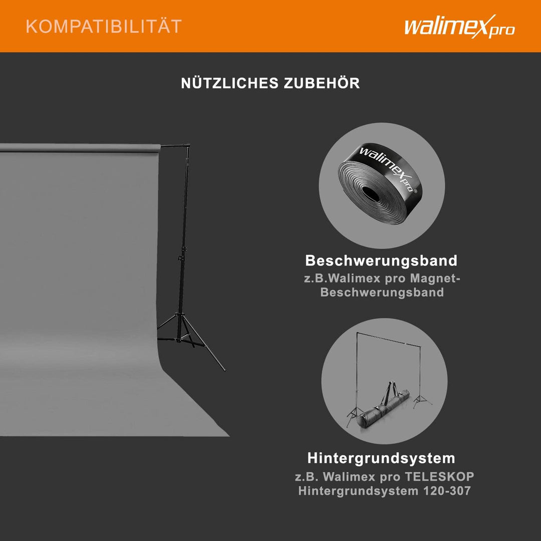 Walimex pro Papierhintergrund grau 1,35m x 10m, Nahtloser Hintergrundkarton, ideal für Fotografie, V