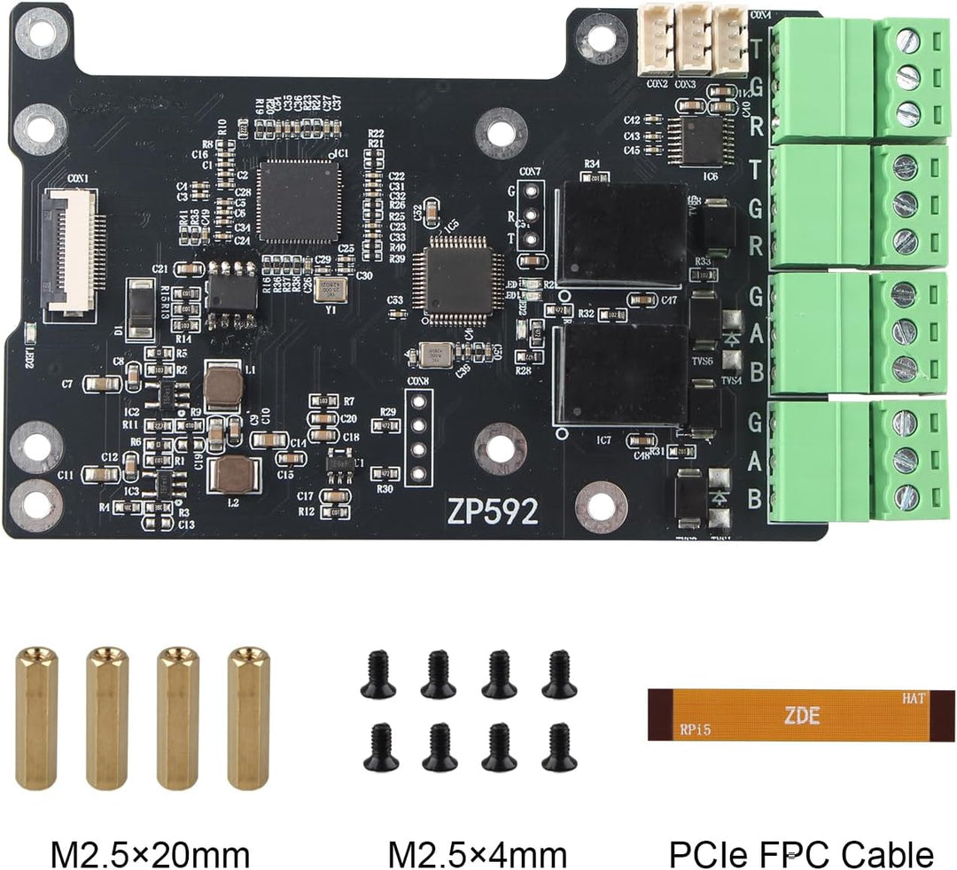 ZDE ZP592 PCIe to 2 Channel RS485 2 Channel RS232 HAT Expansion Board for Raspberry Pi 5 PCIe to RS4