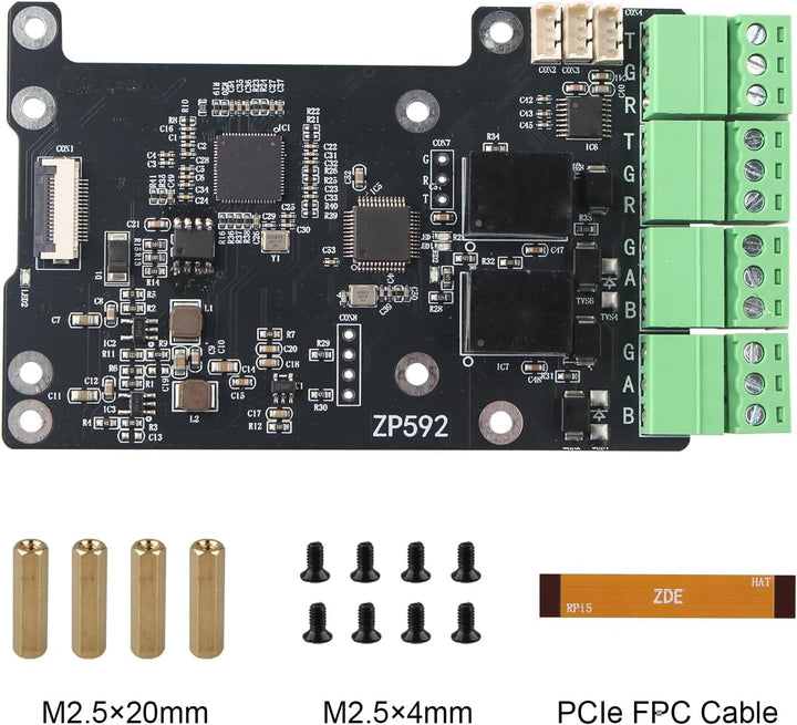 ZDE ZP592 PCIe to 2 Channel RS485 2 Channel RS232 HAT Expansion Board for Raspberry Pi 5 PCIe to RS4