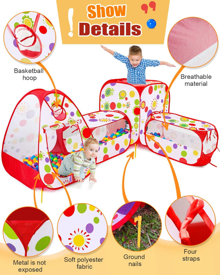 MAIKEHIGH 4 in 1 Kinder Spielzelt mit Tunnel, Pop Up Kinderzelt krabbeltunnel Baby Bällebad Zelt Fal