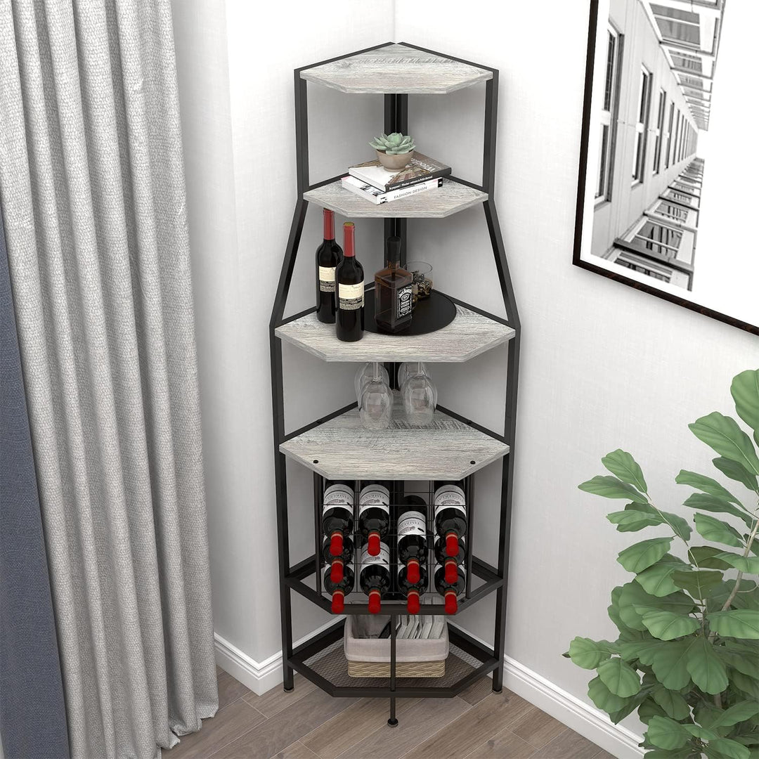 VEDECASA Eck-Weinregal Bodenstehend 5-stöckiges Eck-Barregal mit Glashalter and Weinaufbewahrung ind