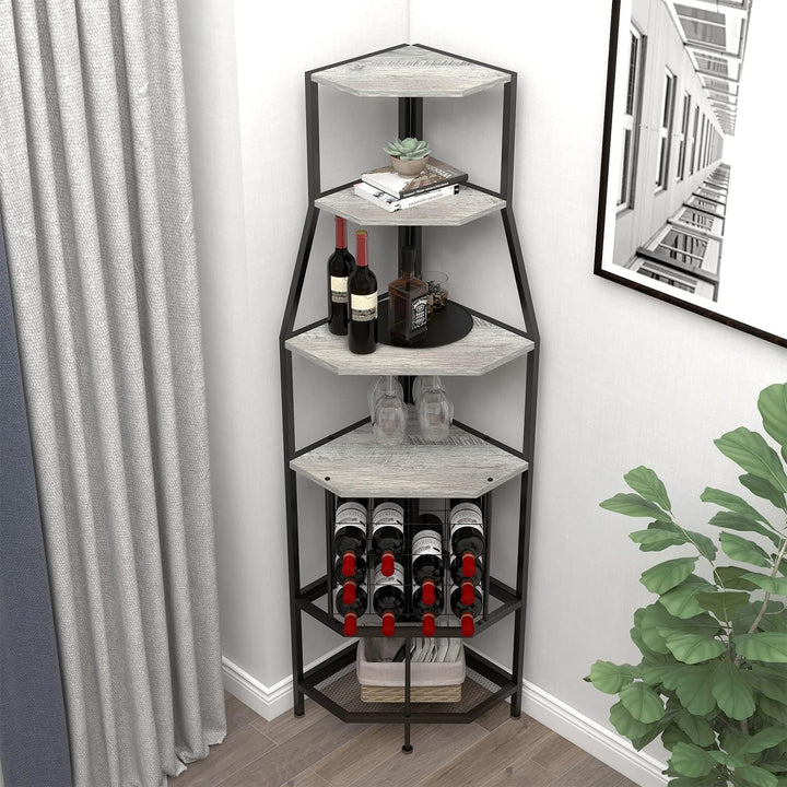 VEDECASA Eck-Weinregal Bodenstehend 5-stöckiges Eck-Barregal mit Glashalter and Weinaufbewahrung ind