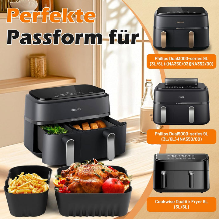 Heissluftfritteuse Zubehör für Philips Dual Basket Airfryer 5000/3000 Serie 6L/3L, Airfryer Silikonf