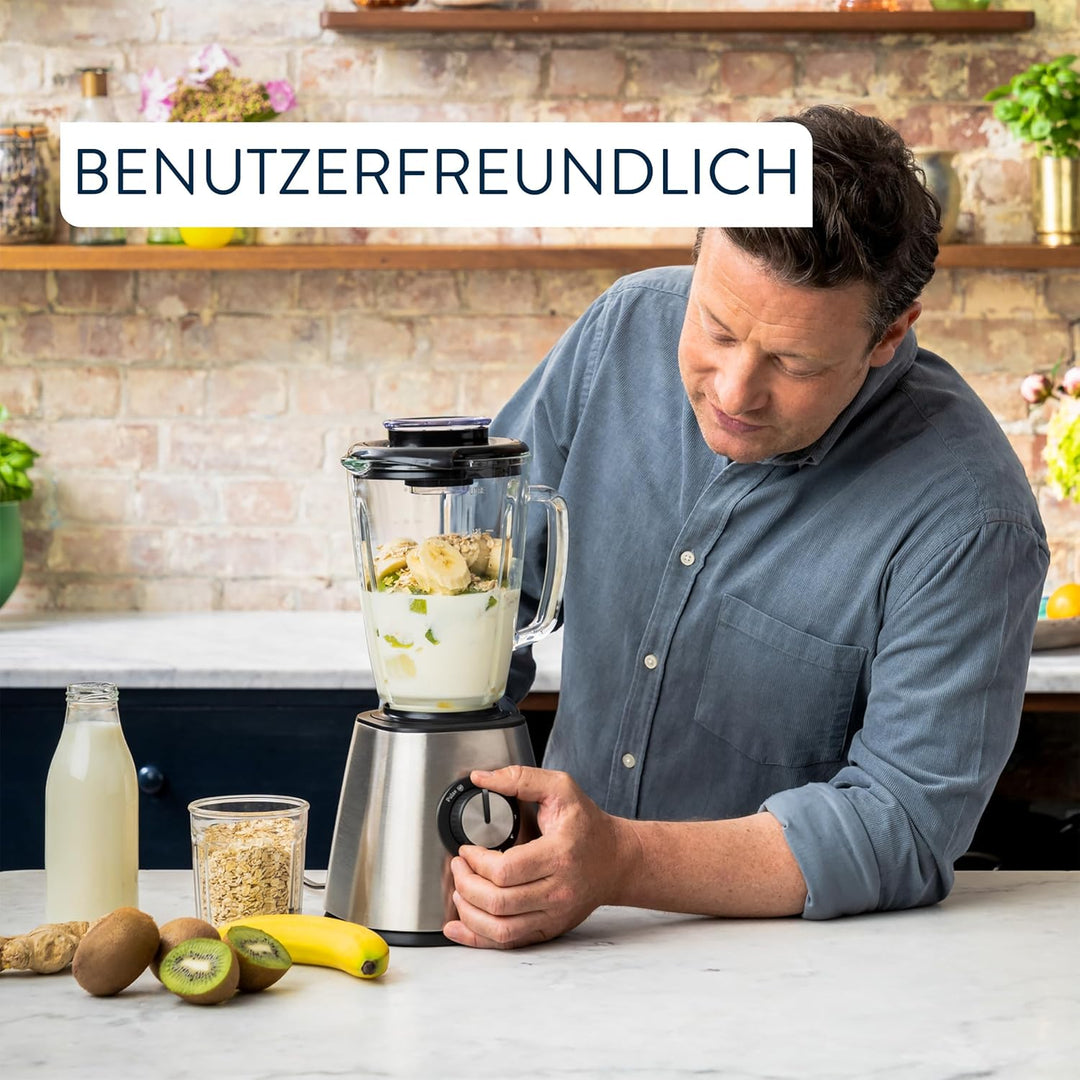 Jamie Oliver by Tefal Standmixer, benutzerfreundlich, 800 Watt Leistung, robuster Thermoglas-Behälte