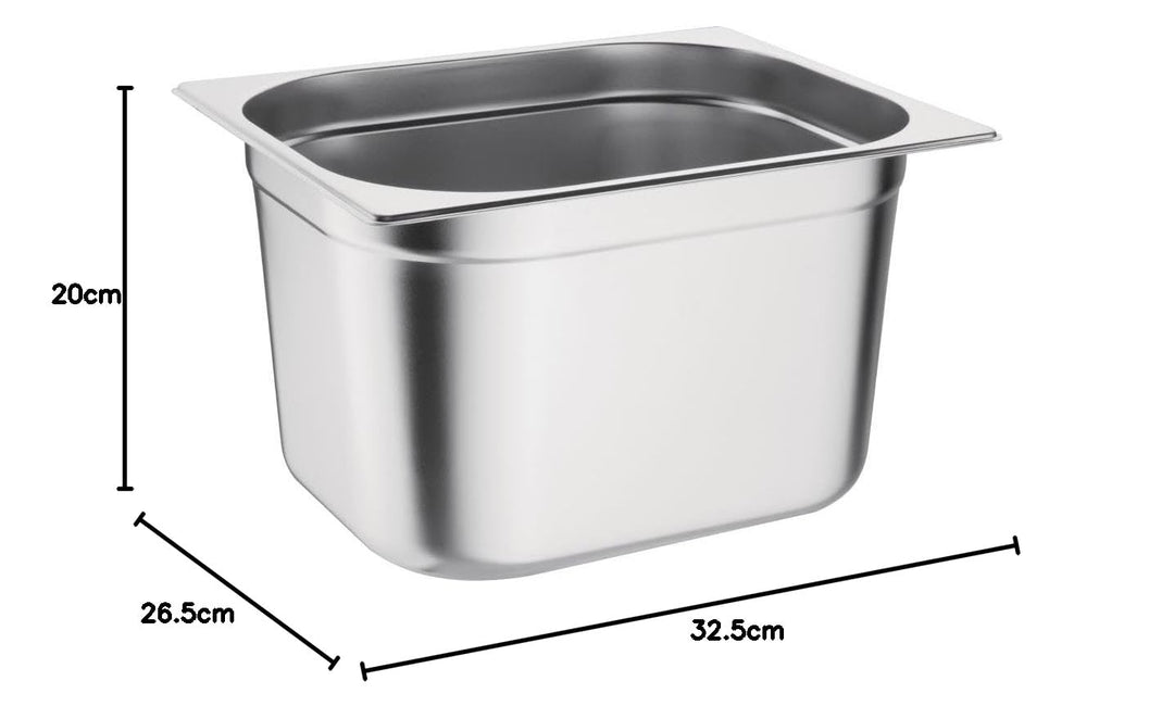 Vogue Gastronorm-Pfanne 1/2, Edelstahltablett, Tiefe: 200 mm, Fassungsvermögen: 12 Liter, Behälter f
