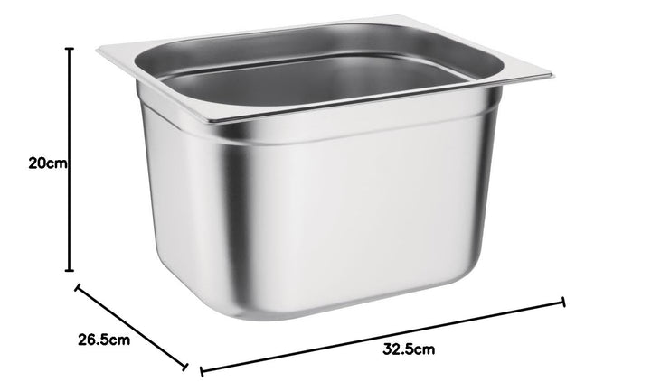 Vogue Gastronorm-Pfanne 1/2, Edelstahltablett, Tiefe: 200 mm, Fassungsvermögen: 12 Liter, Behälter f