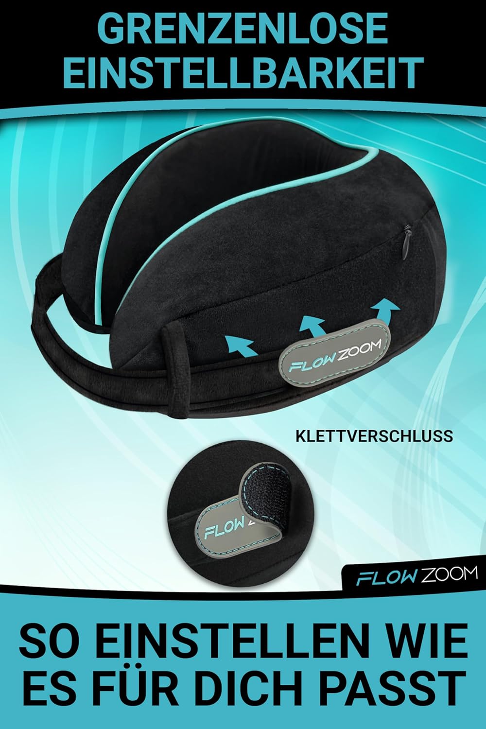 FLOWZOOM® Dream Nackenkissen Reise-Kissen für Flugzeug & Auto aus weichem Memoryfoam mit schmalem Rü
