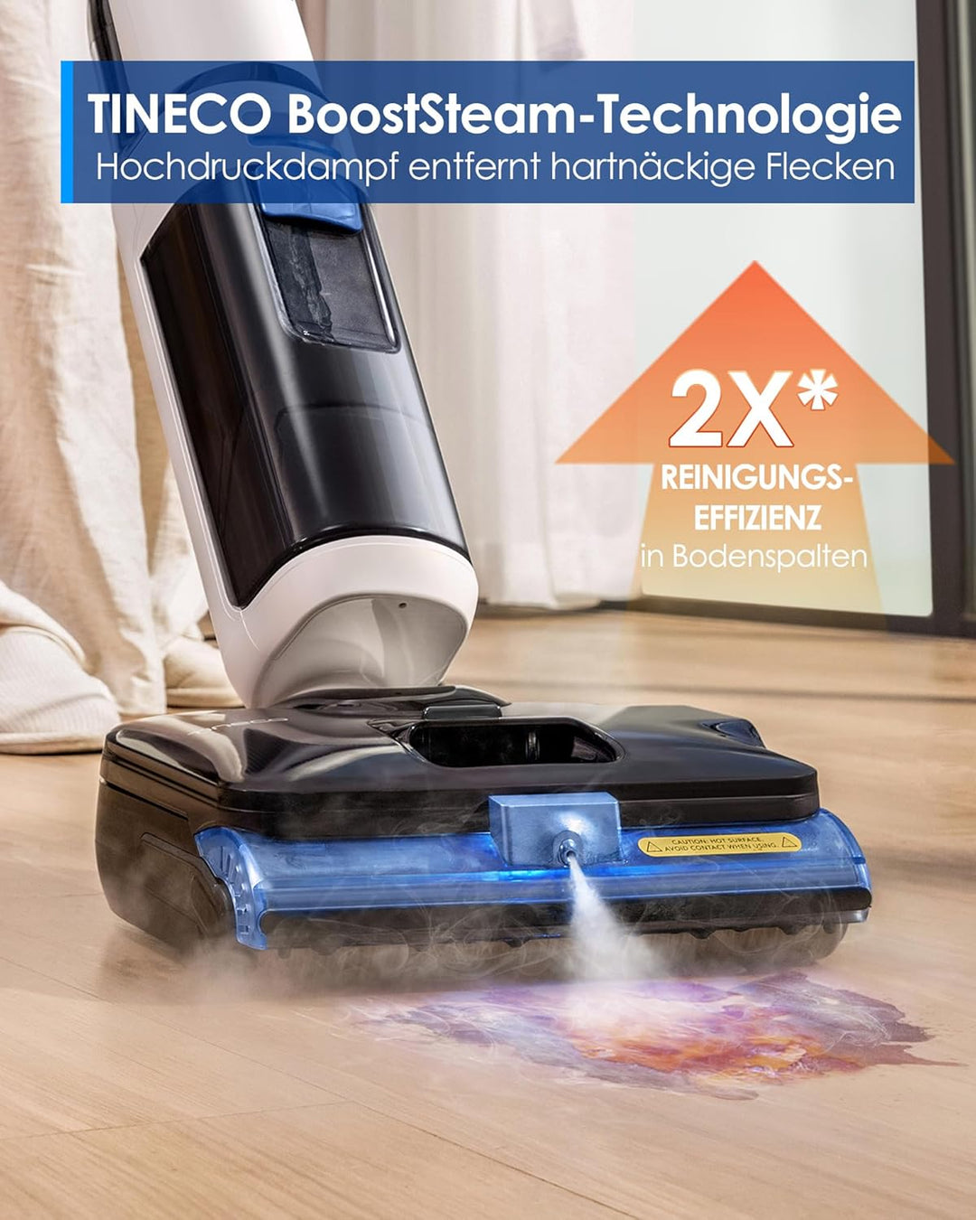Tineco FLOOR ONE S6 Stretch Steam Nass Trockensauger, 160 °C Tineco BoostSteam, Anti-Verwicklungs-De