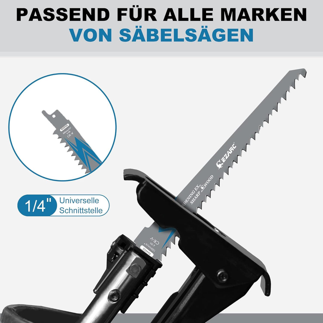 EZARC Säbelsägeblätter Set 5tlg für Holz, Zubehör Säbelsäge, R1231GS für schnelle Schnitte 300mm 5TP