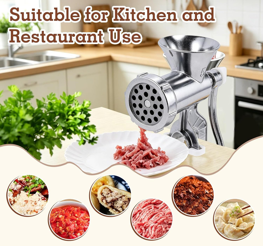Manuelle Fleischmühle, Grösse 5 Wurstfüller Fleischwolf mit Lochscheiben und Gebäckvorsatz Wurstfüll