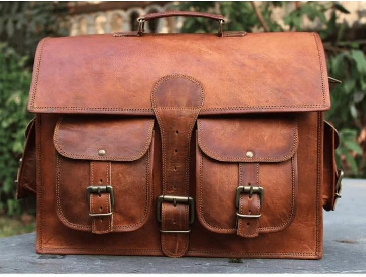 Vintage Couture 16-Zoll-Laptoptasche für Herren, echtes Leder, handgefertigt in Braun