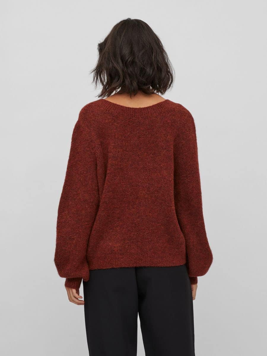 Vila Damen Vijamina Rev V-Neck L/S Knit Top-Noos Strickpullover XL Fired Brick, XL Fired Brick