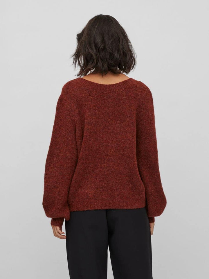 Vila Damen Vijamina Rev V-Neck L/S Knit Top-Noos Strickpullover XL Fired Brick, XL Fired Brick