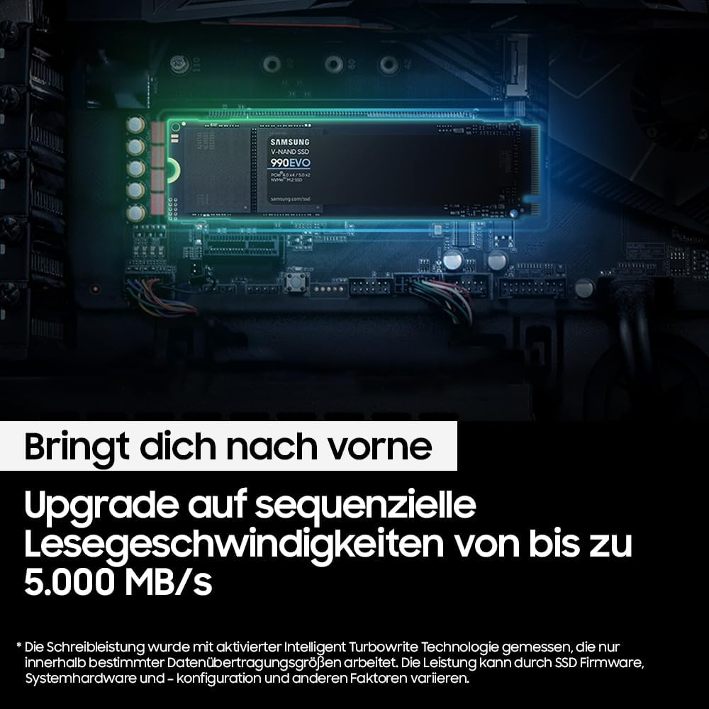 Samsung 990 EVO NVMe M.2 SSD 2 TB, PCIe 4.0 x4 / PCIe 5.0 x2, NVMe 2.0 (2280), 5.000 MB/s Lesen, 3.2