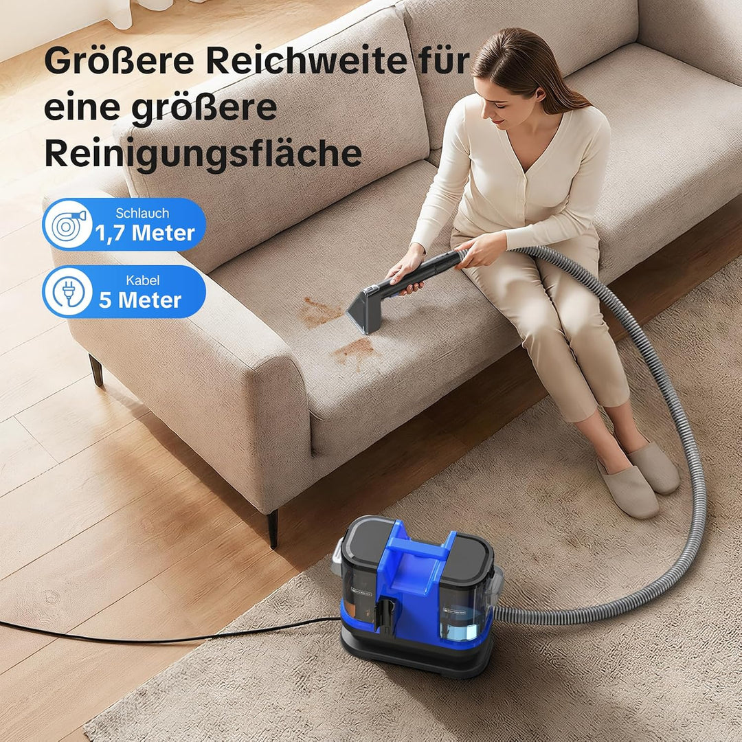 Lubluelu Nasssauger Polsterreiniger Gerät, 600 W - 15 kPa Teppichreiniger Waschsauger, tragbares Tep