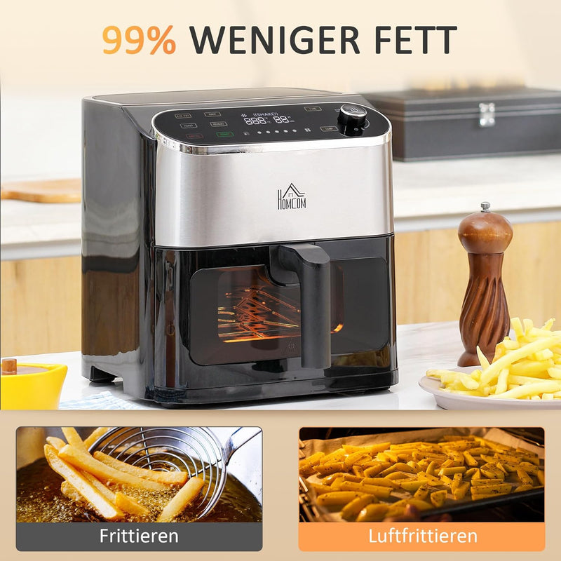 HOMCOM 4 in 1 Design Heissluftfritteuse 6,5 L 1350 W Airfryer mit Touchscreen Fritteuse mit Timer un