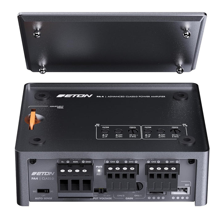 ETON PA 4 – ultra kompakter 4 Kanal Verstärker, leistungsstarke digitale Micro Endstufe für Autos un