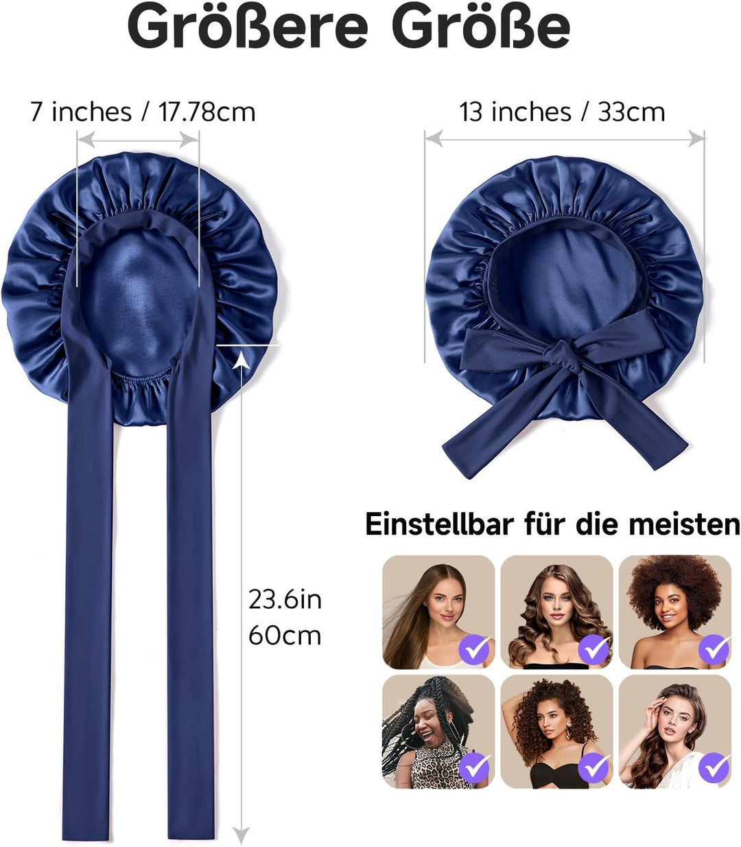 Umisleep 22 Momme Schlafmütze aus 100% Maulbeerseide, doppelseidige weiche Nachtmütze für lockiges H