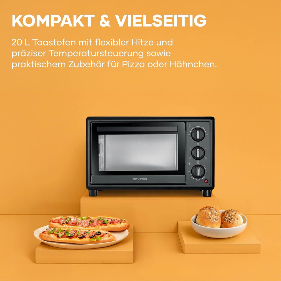 Severin Back- und Toastofen, Bake&Toast, 20L, bis 230°C, Umluft-Funktion, Ober- und Unterhitze, inkl