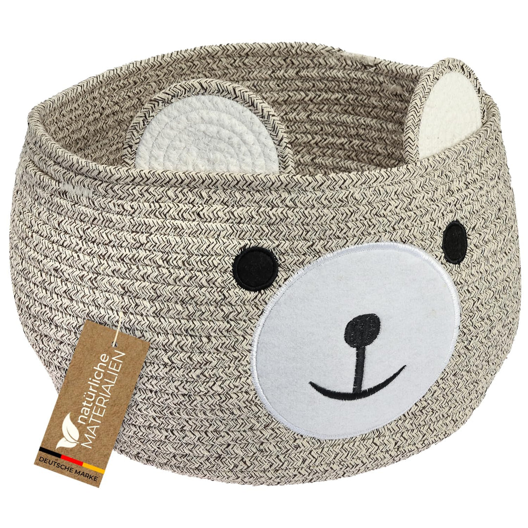 HMF Aufbewahrungskorb mit versteckten Griffen, Korb für Kinderzimmer aus Baumwolle | Bär | 30 x 24 c