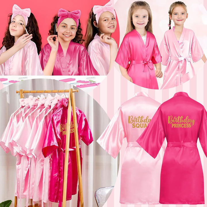 10 Stück Geburtstags-Roben-Set für Mädchen – Satin-Kimono mit Birthday Princess & Birthday Squad + 1
