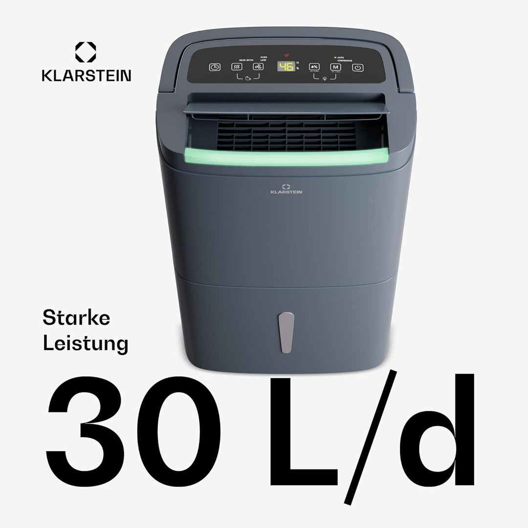 Klarstein Luftentfeuchter Elektrisch bis 30m2, Smart Luftentfeuchter für Wohnung, Bad & Keller, Luft