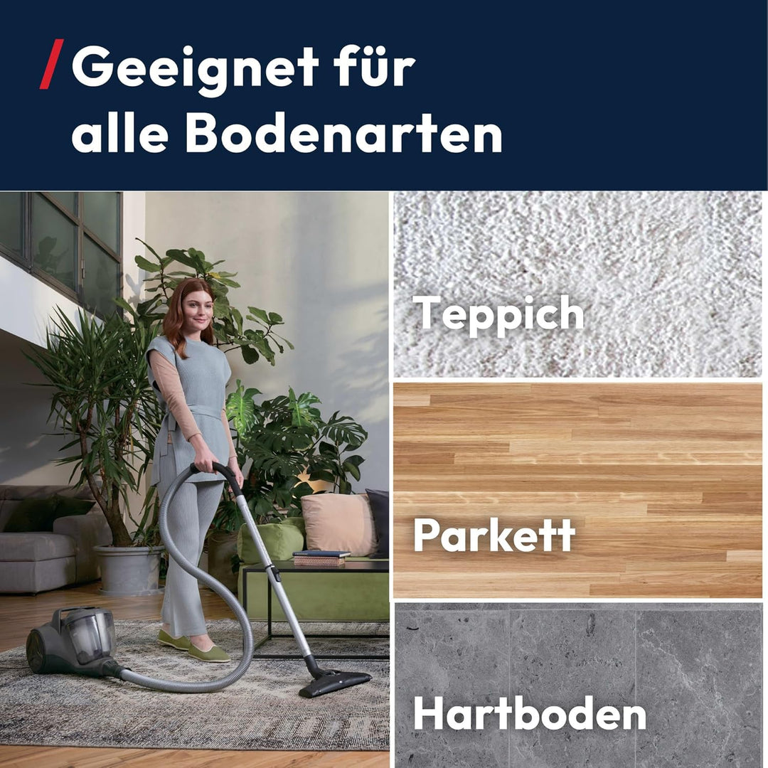 Hoover HP1 Staubsauger beutellos, leistungsstarker Bodenstaubsauger mit 2L-Behälter, EPA-Staubfilter